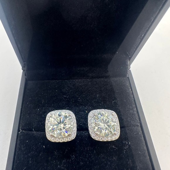 Huge GRA Moissanite Diamond Earrings Micro Pave Halo Set 18K White Finish 6 Ct - Picture 8 of 12